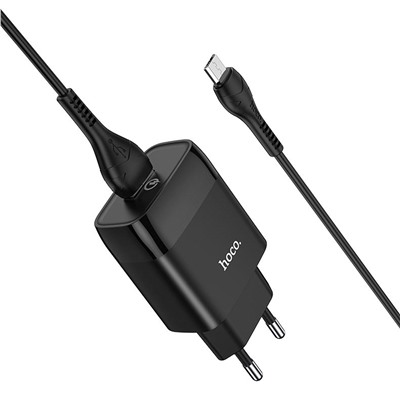 Адаптер Сетевой с кабелем Hoco C72Q Glorious QC3.0 USB 3A/18W (USB/Micro USB) (black)