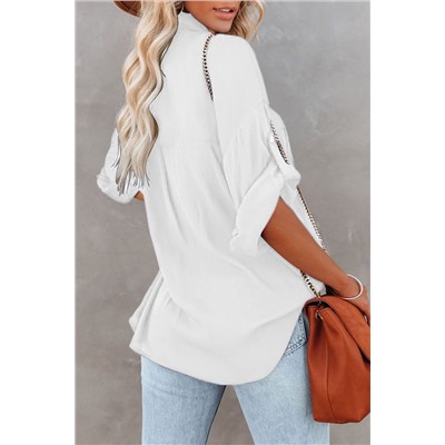 White Solid Pocket Long Sleeve Button-up Shirt
