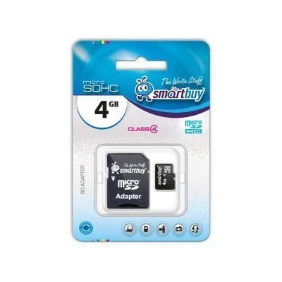 Карта флэш-памяти MicroSD  4 Гб Smart Buy +SD адаптер (class 4)