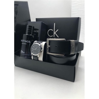 Подарочный набор для мужчины ремень, часы, духи + коробка #21247482