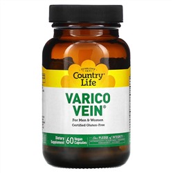 Country Life, VaricoVein для мужчин и женщин, добавка для здоровья вен, 60 веганских капсул