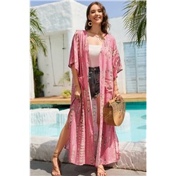 Pink Bohemian Tie Dye Oversize Long Kimono