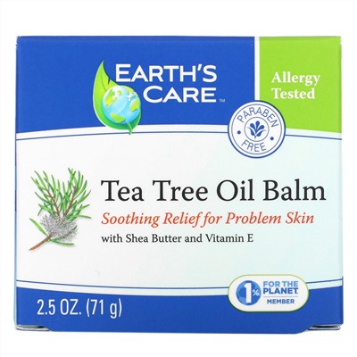 Earth's Care, бальзам с маслом чайного дерева, с маслом ши и витамином Е, 71 г (2,5 унции)