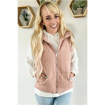 Pale Chestnut Cable Textured Zip Up Vest Jacket