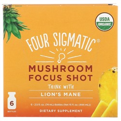 Four Sigmatic, Mushroom Focus Shot, Pineapple, 6 Bottles, 2.5 fl oz (74 ml) Each
