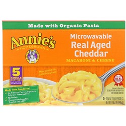 Annie's Homegrown, Макароны с сыром для микроволновой печи, настоящий чеддер, 5 пакетиков, 2,15 унции (61 г) каждый