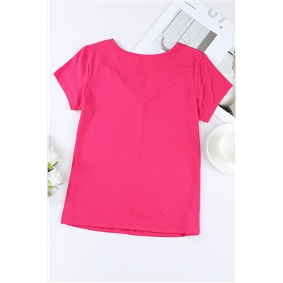 Rose Rhinestone Criss Cross Short Sleeve T Shirt