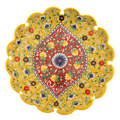 Ляган Риштанская Керамика "Цветы", 31 см, жёлтый микс, рифлённый