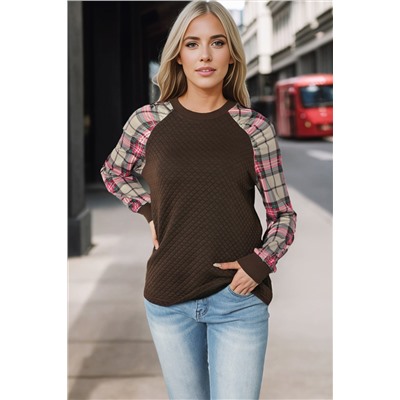 Brown Plaid Raglan Sleeve Sweatshirt