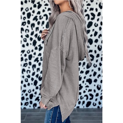 Gray Mineral Wash Exposed Seam Pullover Hoodie