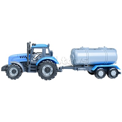 Трактор "Прогресс" с прицепом-цистерной инерционный (синий) (в коробке)