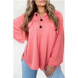 Pink Corded Flap Pocket Henley Top