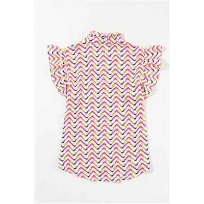 Multicolour Chevron Print Ruffled Sleeve Blouse