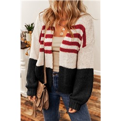 Black Colorblock Striped Open Cardigan