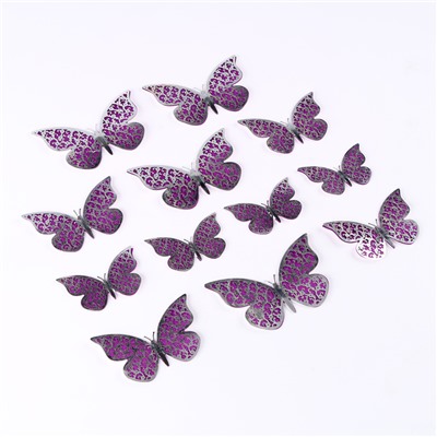 Набор для украшения «Бабочки» двухслойные, набор 12 шт, цвет фиолетовый