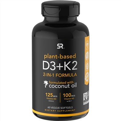 Sports Research, витамин K2 + D3, 60 растительных капсул