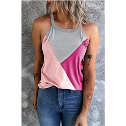 Rose Red Geometric Color Block Sleeveless Top