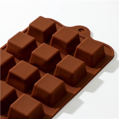 Форма для конфет и шоколада Доляна «Шоколадные конфеты», силикон, 21,5×10×1,5 см, 15 ячеек, цвет коричневый
