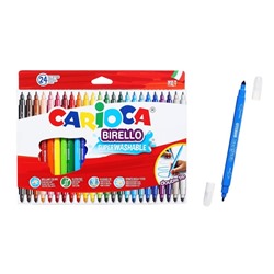 Фломастеры двусторонние 24 цвета, Carioca "Birello", 2.6 / 4.7 мм, смываемые, нетоксичные чернила, картонный конверт