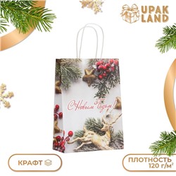 Пакет бумажный подарочный новогодний крафт "Новогоднее украшение" 18 х 8 х 25 см. Новый год