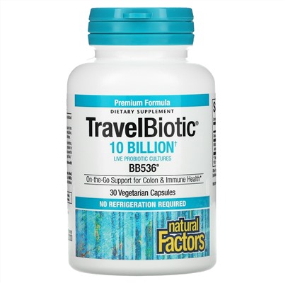 Natural Factors, Travel Biotic, BB536, 10 Billion Active Cells, 30 Vegetarian Capsules