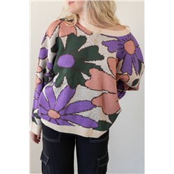 Multicolour Flower Print Loose Sweater