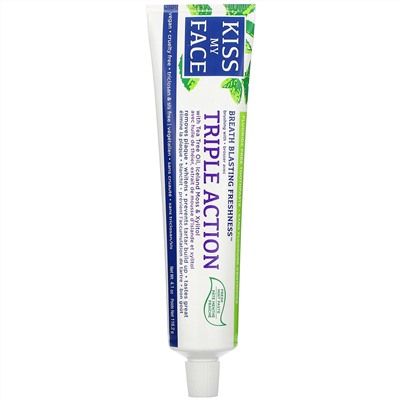 Kiss My Face, Triple Action Toothpaste with Tea Tree Oil, Iceland Moss & Xylitol, Fluoride Free, Fresh Mint Paste, 4.1 oz (116.2 g)