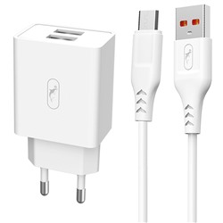 Адаптер Сетевой с кабелем SKYDOLPHIN SC30V 2USB 2,1A/10W (USB/Micro USB) (white)