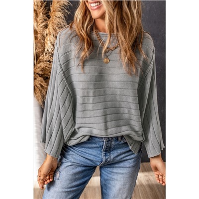 Gray Exposed Seam Ribbed Knit Dolman Top