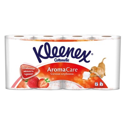 Туалетная бумага Kleenex Aroma Care «Сочная клубника», 3 слоя, 8 рулона