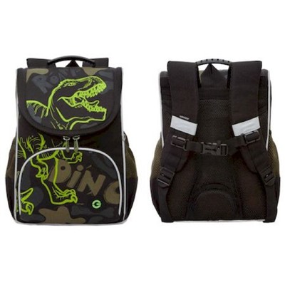 Рюкзак 1-4 класс школьный RAm-385-8/1 "Дино" черный 25х33х13 см + сумка для сменной обуви GRIZZLY
