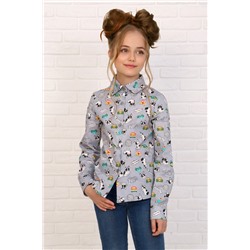 JL-11401/9 Рубашка-блузка для девочки "Бульдог на сером"