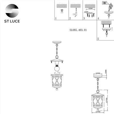 SL085.403.01 Светильник уличный подвесной ST-Luce Черный/Черный, Прозрачный E27 1*60W