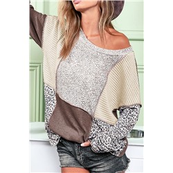 Leopard Colorblock Textured Knit Patchwork Top