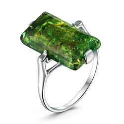 Кольцо из серебра с зелёным янтарём родированное 04-801-0159-09