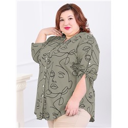 Рубашка женская длинная зеленая со стильным принтом