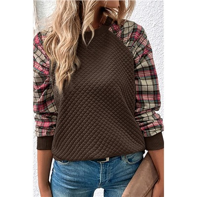 Brown Plaid Raglan Sleeve Sweatshirt