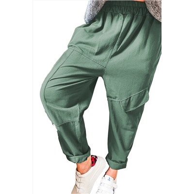 Mist Green Elastic Waist Cargo Pants