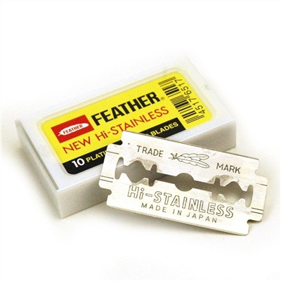 Лезвия для бритья классические двусторонние Feather Platinum New Hi-Stainless 50шт. (5X10шт. =50 лезвий) (Pillar Box.)