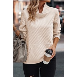 Apricot High Neck Kangaroo Pocket Quilted Sweatshirt