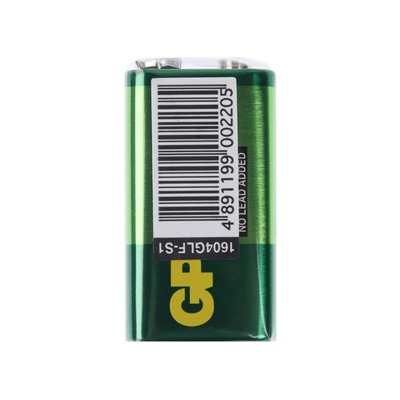 Батарейка солевая GP Greencell Extra Heavy Duty, 6F22-1S, 9В, крона, спайка, 1 шт.