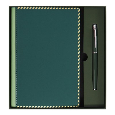 УЦЕНКА Ежедневник недатированный А5, 80 листов, кожзам, с ручкой, линия, в подарочной коробке, зеленый
