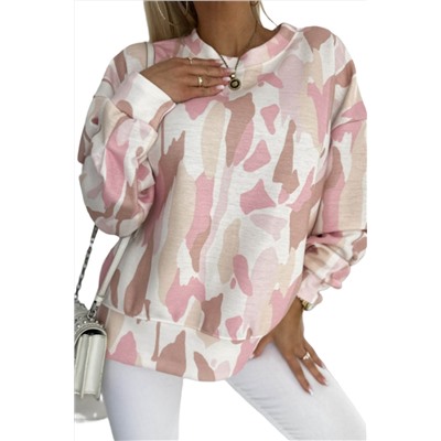 Pink Geometric Print Crewneck Pullover Sweatshirt