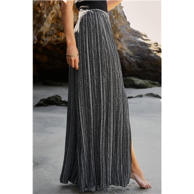 Black Printed Striped Printed Slit Wide Leg High Waist Pants