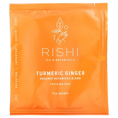 Rishi Tea, Organic Botanical Blend, Turmeric Ginger, Caffeine-Free, 15 Tea Bags, 1.74 oz (49.5 g)