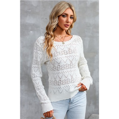 White Surplice V Openwork Textured Sweater