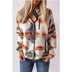 Gray Western Aztec Snap Buttoned Fleece Jacket