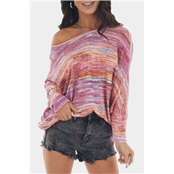 Multicolor Tie-dyed Boat Neck Dolman Sleeve Knit Top