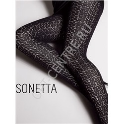 Sonetta 08 GIULIA Непрозрачные фантазийные колготки из микрофибры с 3D эластаном, с укрепленным мыском, ластовицей, широким поясом и плоскими швами, сбоку по ноге просветный узор. Состав: Полиамид 95%, Эластан 5%