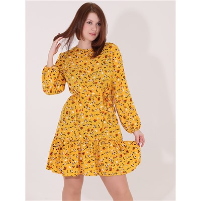 Платье желтое с цветочным принтом до колена